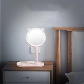 İpek Yıldızı® Kedi Kulaklı Telefon Standlı Yuvarlak Dokunmatik Led Ayarlı Masa Üstü Makyaj Aynası thumbnail 2