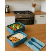 Tuffex 2 Katlı Luno Beslenme Saklama Kabı Lunch Box Çatal Kaşık TP826 - 3