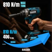 Dager BLAST 21V Kömürsüz Akülü Darbeli Somun Sıkma Makinesi - Çift 3.0Ah Akü + Mandren + Lokma + 45 Parça Full Set - 450 Nm Tork - 3