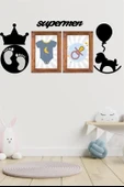 İpek Yıldızı® DECO103 Supermen Dekoratif Duvar Süsü Tablo Aksesuar Ahşap Tasarım Hediye Pano Sticker Seti - 2