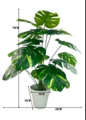 Yapay Çiçek Salon Bitkisi Monstera Tropik Desenli  70cm 18 Yaprak Antrasit Krem Saksıda thumbnail 5