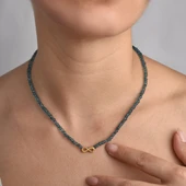 14 Ayar Altın Kaplama Neon Apatite Doğal Taşlı Sonsuzluk Gümüş Kolye - NGS00111 - 1