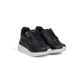 Kız Çocuk Siyah Beyaz Fermuarlı Bağcıklı Taşlı Sneaker Dolgu Taban Rahat Spor Ayakkabı - 1