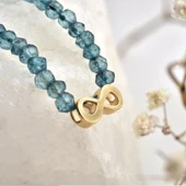 14 Ayar Altın Kaplama Neon Apatite Doğal Taşlı Sonsuzluk Gümüş Bileklik - BGS00106 thumbnail 5