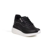 Kız Çocuk Siyah Beyaz Fermuarlı Bağcıklı Taşlı Sneaker Dolgu Taban Rahat Spor Ayakkabı - 3