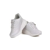 Kız Çocuk Beyaz Fermuarlı Bağcıklı Taşlı Sneaker Dolgu Taban Rahat Spor Ayakkabı - 2