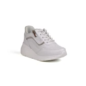 Kız Çocuk Beyaz Fermuarlı Bağcıklı Taşlı Sneaker Dolgu Taban Rahat Spor Ayakkabı - 3