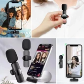 İpek Yıldızı® Type C Uyumlu İphone Dönüştürücülü Kablosuz Yaka Mikrofonu Android ve İphone Uyumlu Mini Mikrofon - 4