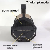 Güneş Enerjili, 7 Farklı Moda Sahip 10W LED Aydınlatma Solar Panelli Acil Durum  El Feneri thumbnail 4