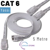 5 Metre Cat6 Kablo Yassı Ethernet Network Lan Ağ Internet Kablosu - 1