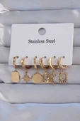 Çelik Gold Renk Yıldız Figürlü Tarot Model Halka Küpe Seti - 1