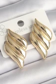 Pirinç Gold Renk 3 Sıralı Dalgalı Model Kadın Küpe - 1