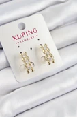 Xuping Zirkon Taşlı Sıralı Damla Model Gold Renk Kadın Küpe - 1