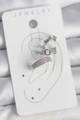 Pirinç Gümüş Renk Zirkon Taşlı 3 Lü Zincir Sarmal Model Kadın Kıkırdak Küpe - 2