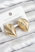 Pirinç İstiridye Model Gold Renk Kadın Küpe - 1