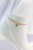 Çelik Gold Renk Minimal Nazar Boncuklu Halhal - 1