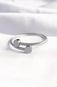 Çelik Gümüş Renk Oval Aksesuarlı Burgu Model Bileklik ve Yüzük Kombini - 4