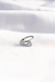 Çelik Gümüş Renk Oval Aksesuarlı Burgu Model Bileklik ve Yüzük Kombini - 3