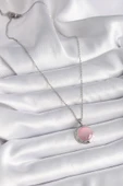 Çelik Gümüş Renk Daire Pembe Sedefli Model Kadın Kolye - 2