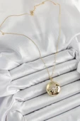 Çelik Zincir Açılabilir Madalyon Model Zirkon Taşlı Gold Renk Kadın Kolye - 3