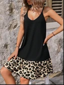 Lucky Life Kadın Ip Askılı Yuvarlak Yakalı Leopar Detaylı Elbise thumbnail 2