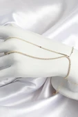 Pirinç Zirkon Taşlı Ezme Zincir Model Gold Renk Kadın Şahmeran - 1