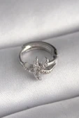 Çelik Gümüş Renk Zirkon Taşlı Deniz Yıldızı Model Tragus Piercing - 1
