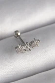 Çelik Gümüş Renk Zirkon Taşlı Çiçek Tragus Piercing - 1