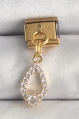 Çelik Gold Renk Sallantı Zirkon Taşlı Damla Model Nomination Charm - 1