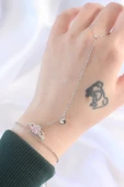 Çelik Gümüş Renk Pembe Zirkon Taşlı Kanatlı Kalp Model Şahmeran - 3