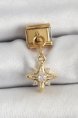 Çelik Sallantılı Zirkon Taşlı Kutup Yıldızı Model Gold Renk Nomination Charm - 1