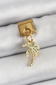 Çelik Sallantılı Zirkon Taşlı Palmiye Ağacı Model Gold Renk Nomination Charm - 1
