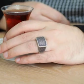 Örgü Desenli 925 Ayar Gümüş Erkek Yüzük thumbnail 3