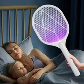 İpek Yıldızı® Şarjlı Sinek Öldürücü Masaüstü Standlı,Mor Işık Sinek Kovucu Raket 5w thumbnail 4