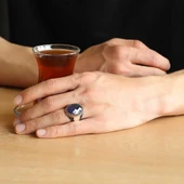 Gümüş Mavi Zirkon Taşlı Erkek Yüzük thumbnail 2