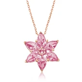 Gümüş Rose Pembe Lotus Çiçeği Kolye thumbnail 1