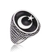 Gümüş Ay Yıldız Erkek Yüzük - 1