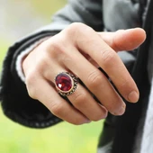 Gümüş Kırmızı Zirkon Taşlı Erkek Yüzük thumbnail 2