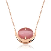 Gümüş Pembe Kedi Gözü Taşlı Hilal Kolye thumbnail 1