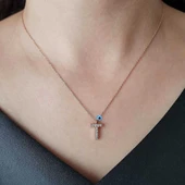 Gümüş Rose 3 Boyutlu Nazarlı Harf Bayan Kolye thumbnail 2