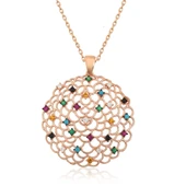 Gümüş Rose Geometrik Desenli Madalyon Kolye thumbnail 1