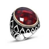 Gümüş Kırmızı Zirkon Taşlı Erkek Yüzük thumbnail 1