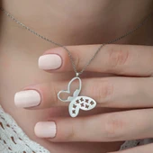Gümüş Kelebek Bayan Kolye thumbnail 1