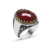 Gümüş Kırmızı Zirkon Taşlı Erkek Yüzük thumbnail 1