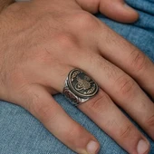 Gümüş La İlahe İllallah Yazılı Tuğra Erkek Yüzük thumbnail 2