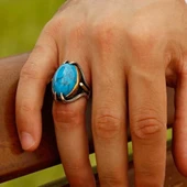 Gümüş Kartal Pençesi Turkuaz Taşlı Erkek Yüzük thumbnail 2