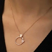 Gümüş Rose Kalbe Giden Ok Kolye thumbnail 2