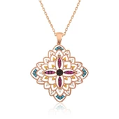 Gümüş Rose Etnik Desenli Madalyon Kolye thumbnail 1