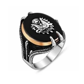 Gümüş Siyah Taşlı Kartal Pençesi Osmanlı Devlet Arması Erkek Yüzük thumbnail 1