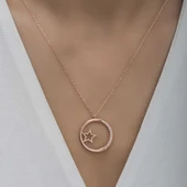 Gümüş Rose Yıldız Detaylı Halka Kadın Kolye thumbnail 3